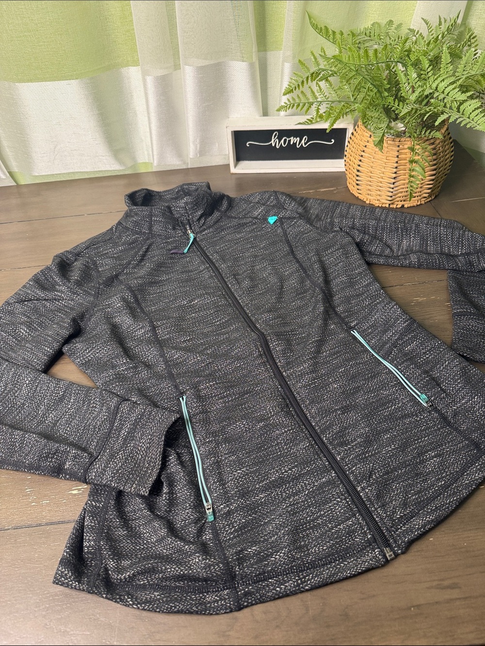 Tangerine Charcoal Heather Zip-Up Jacket with Teal Accents